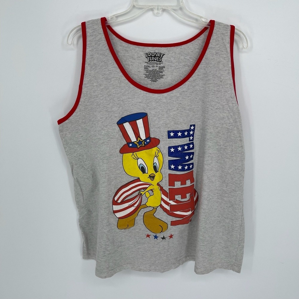 Looney Tunes Women's Gray Patriotic Tweety Bird Graphic Tank Top‎ Size XXL